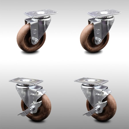 Service Caster 4 Inch SS High Temp Glass Filled Nylon Swivel Top Plate Caster Set with 2 Brakes SCC-SS20S414-GFNSHT-2-TLB-2